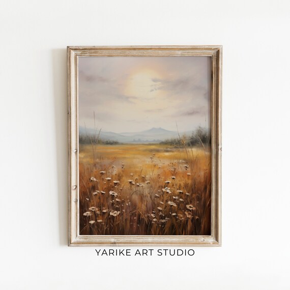 Golden Autumn Field Sunset Wildflower Meadow Fall Scenery Poster