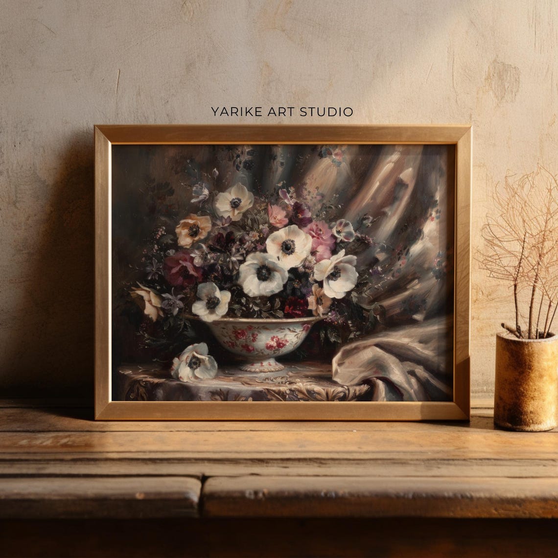 Anemone Bouquet Floral Bowl Elegant Vintage Still Life Poster - Image 3