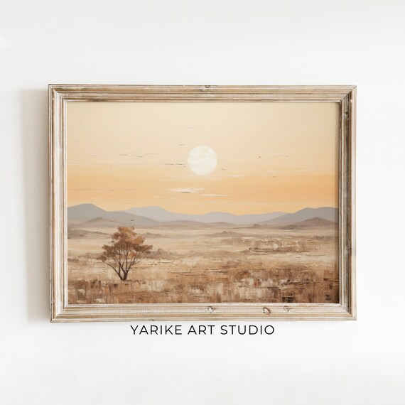 Golden Sunset Over Wide Savanna with Lone Tree and Distant Hills Poster