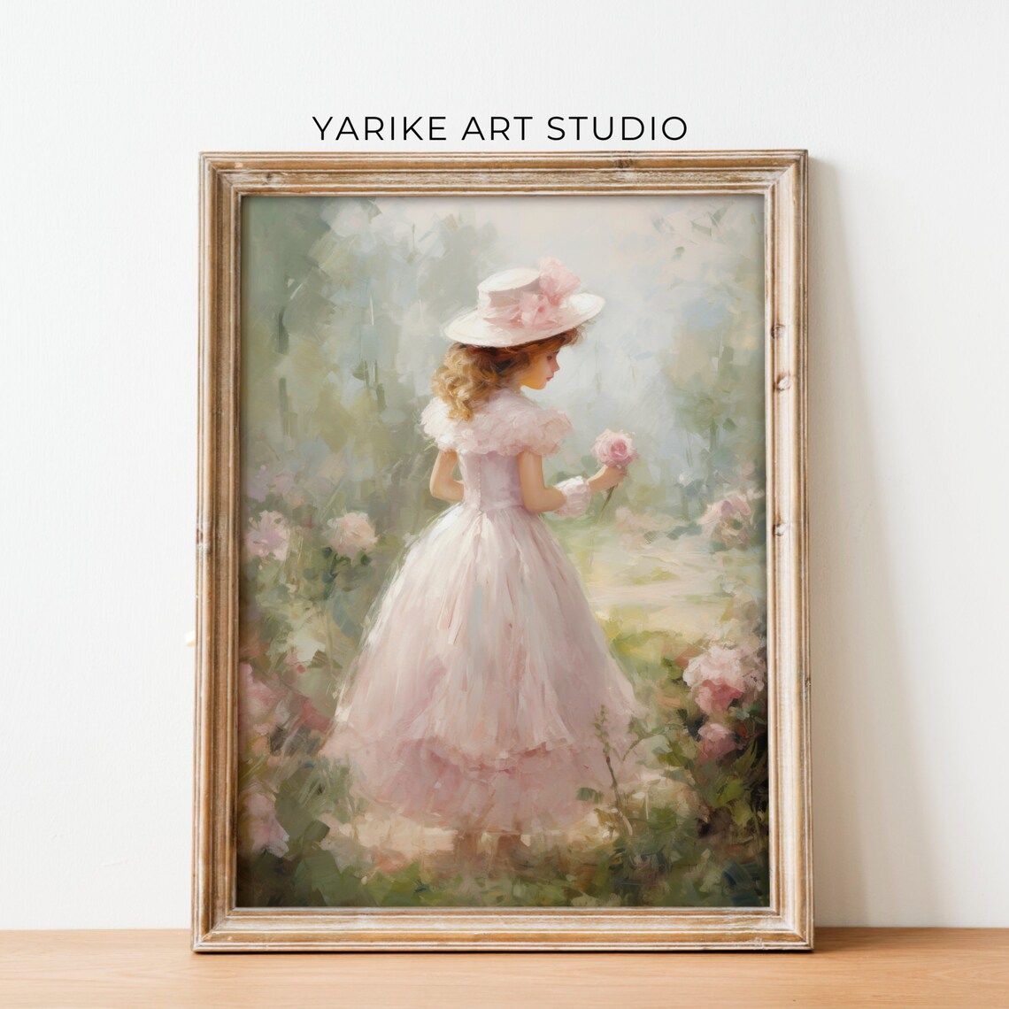 Girl in Pink Dress Flower Garden Vintage Spring Oil Painting Poster - Image 2