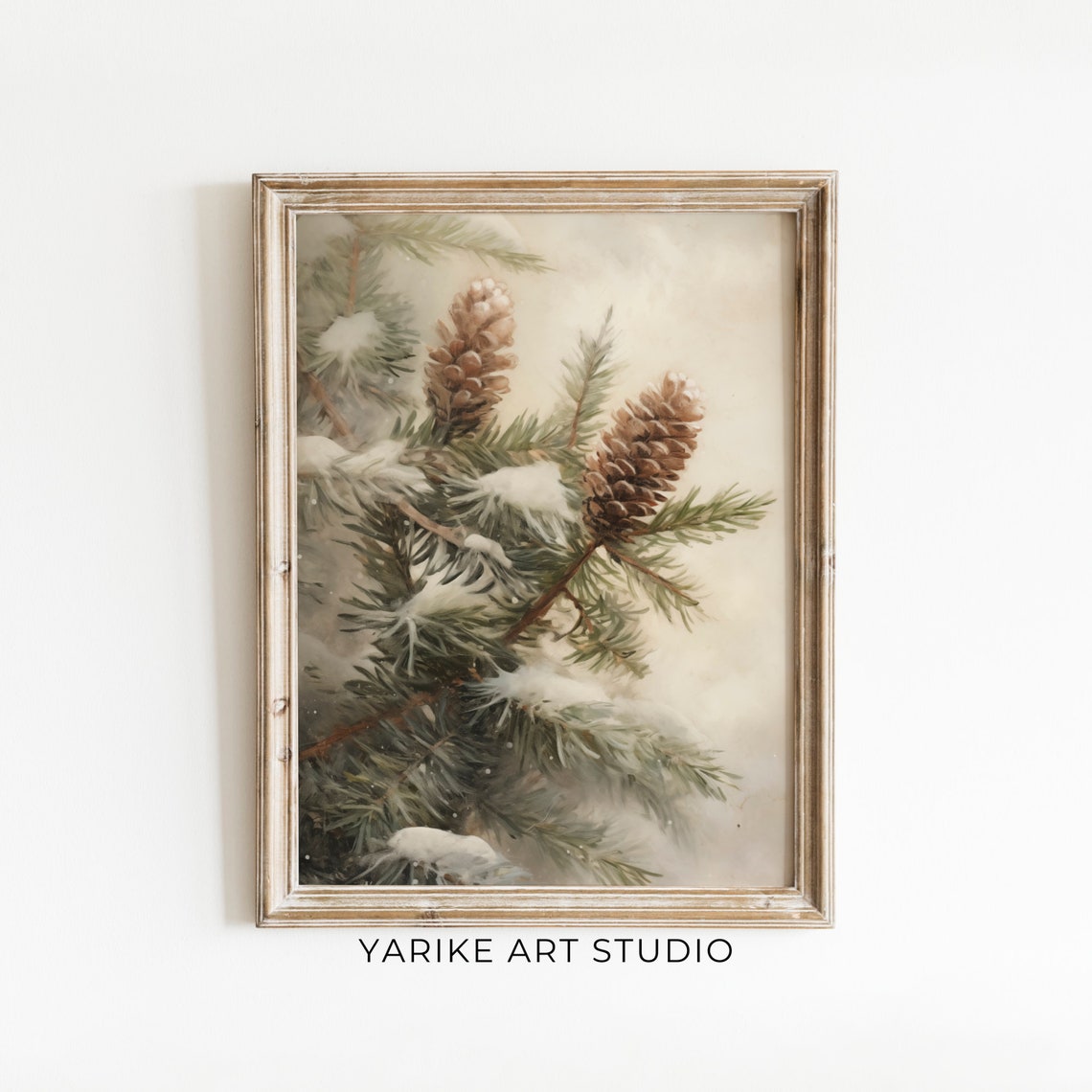 Snowy Pine Branch With Pinecones Winter Watercolor Botanical Print