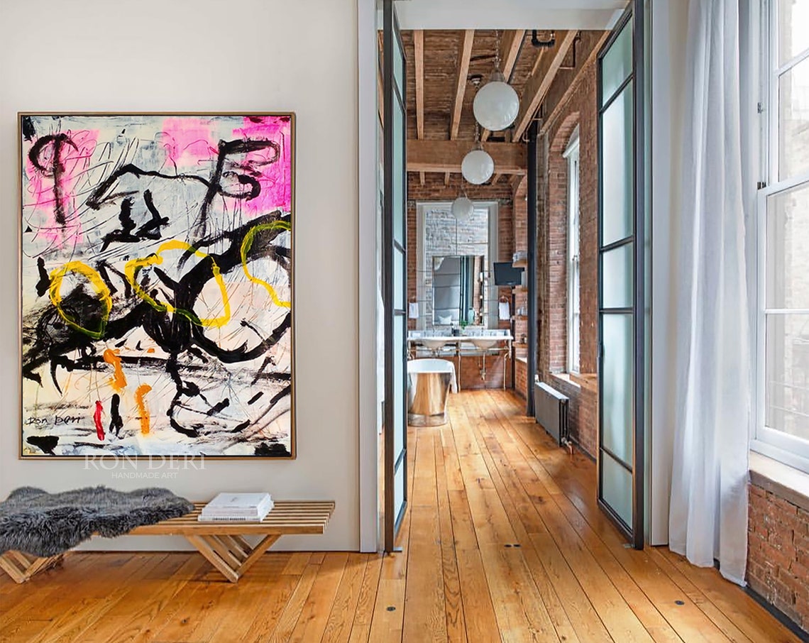 Pink and Black Expressionist Poster Bold Brushstroke Street Art - Image 4