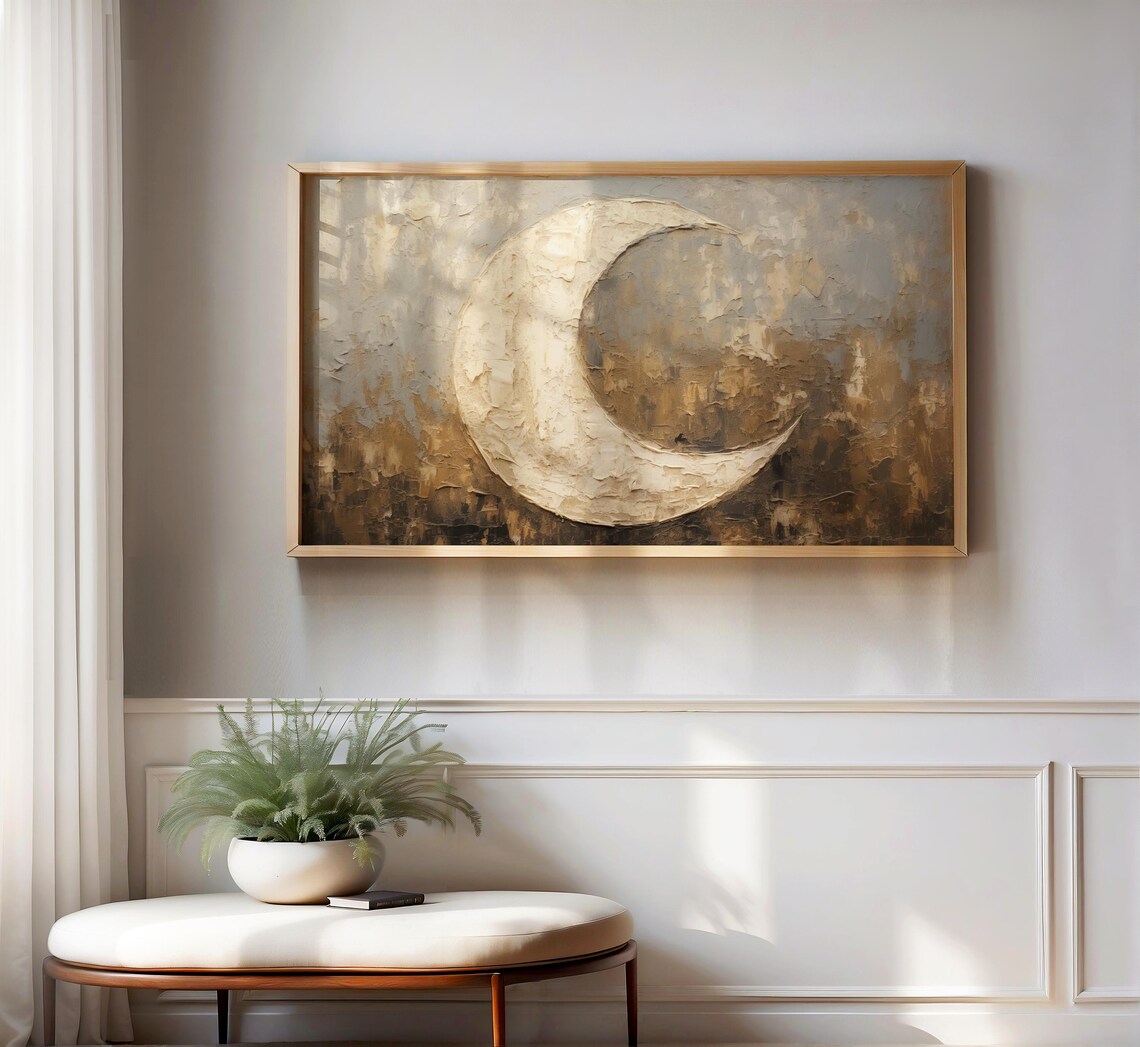 Crescent Moon Textured Abstract Art Print - Image 2