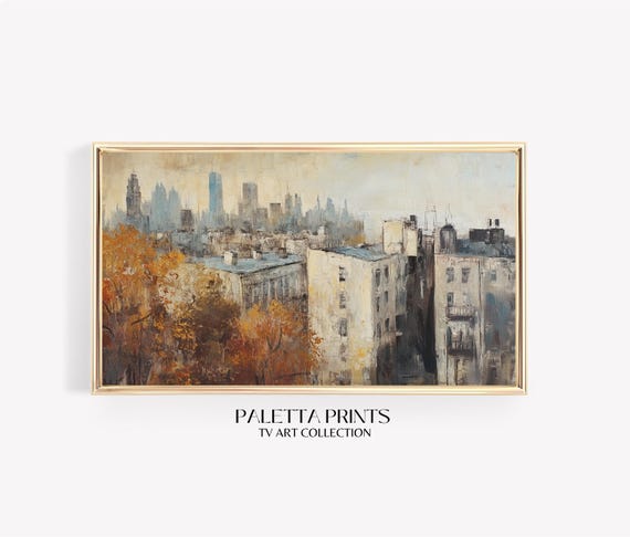 Frame Tv Fall City Art Art For Frame Tvs Rustic Moody Seasonal Tv Art Scenic Vintage Tv Art Paletta Prints