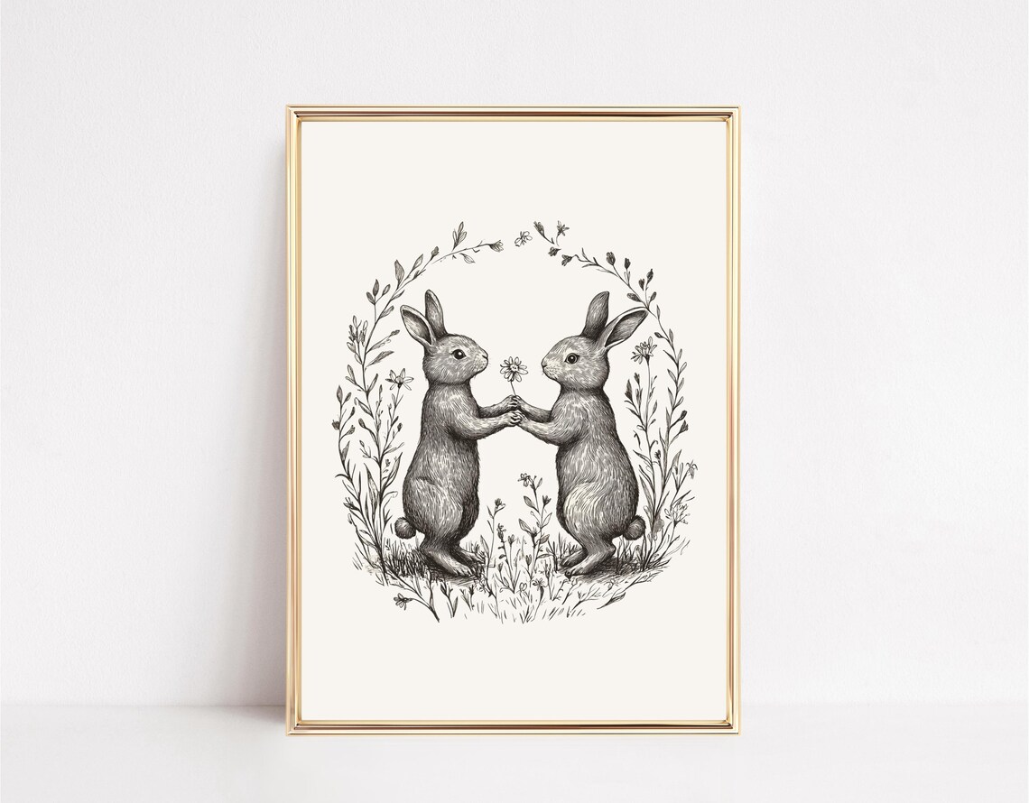 Vintage Bunny Sketch, Neutral Farmhouse Art Print - Image 3