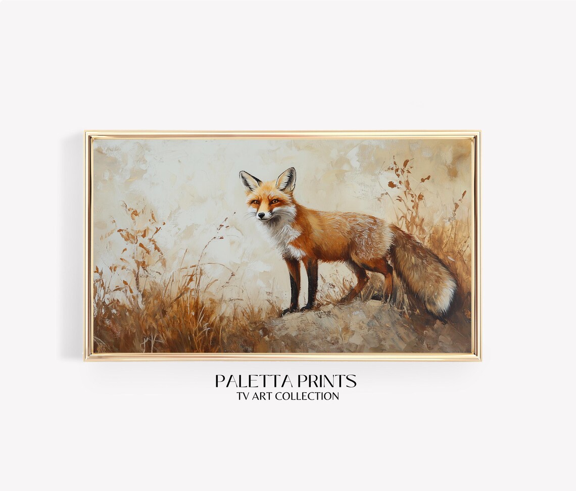 Red Fox Standing Golden Grass Alert Wildlife Autumn Portrait Art Print