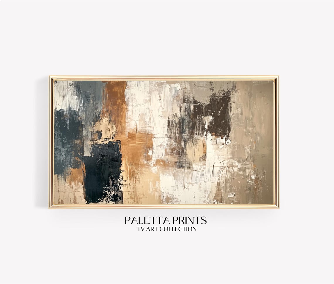 Abstract Neutral Beige Taupe Brushstroke Modern Minimalist Wall Art
