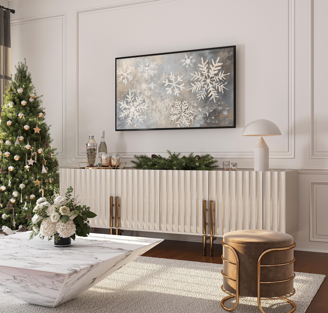Neutral Snowflake Christmas Art Print, Minimal Holiday - Image 3