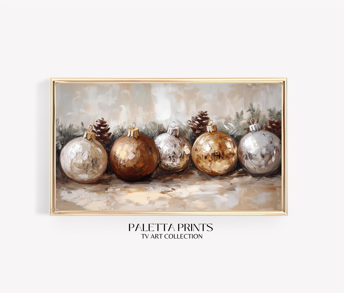 Gold And Silver Christmas Baubles Vintage Holiday Ornaments Art Poster
