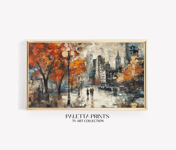 Frame Tv Fall City Art Art For Frame Tvs Rustic Moody Seasonal Tv Art Scenic Vintage Tv Art Paletta Prints