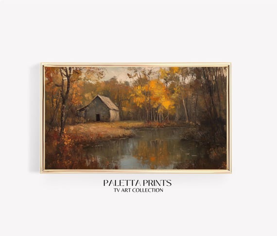 Frame Tv Moody Cottage By Pond Art Art For Frame Tvs Nature Tv Art Rustic Countryside Tv Art Fall Art Paletta Prints