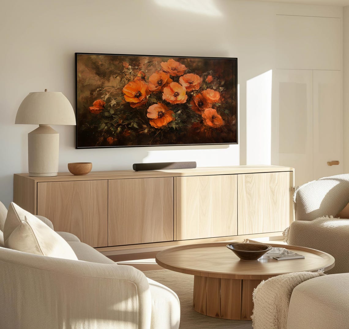 Frame Tv Moody Floral Art Art For Frame Tvs Flower Bloom Tv Art Rustic Poppies Tv Art Fall Art Paletta Prints - Image 3