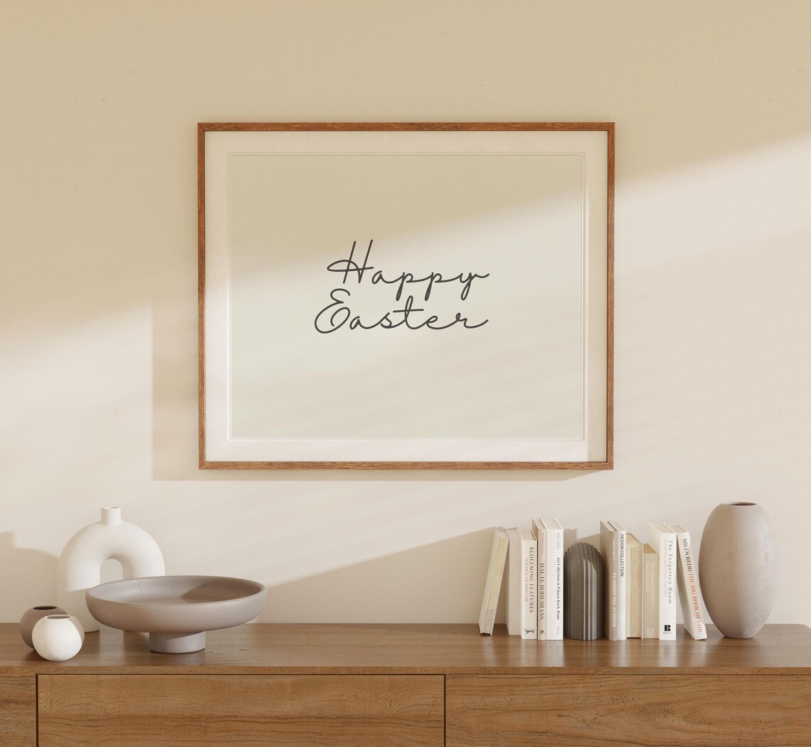 Minimalist Happy Easter Wall Art Modern Easter Sign Calligraphy Holiday Decor Elegant Script Typography - Image 2