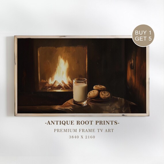 Cozy Fireplace Milk and Cookies Vintage Christmas Eve Still Life Poster