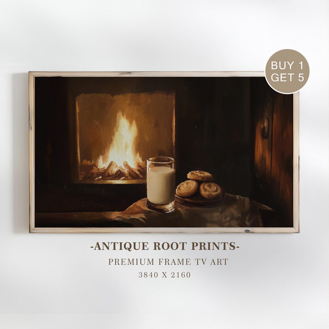 Cozy Fireplace Milk and Cookies Vintage Christmas Eve Still Life Poster