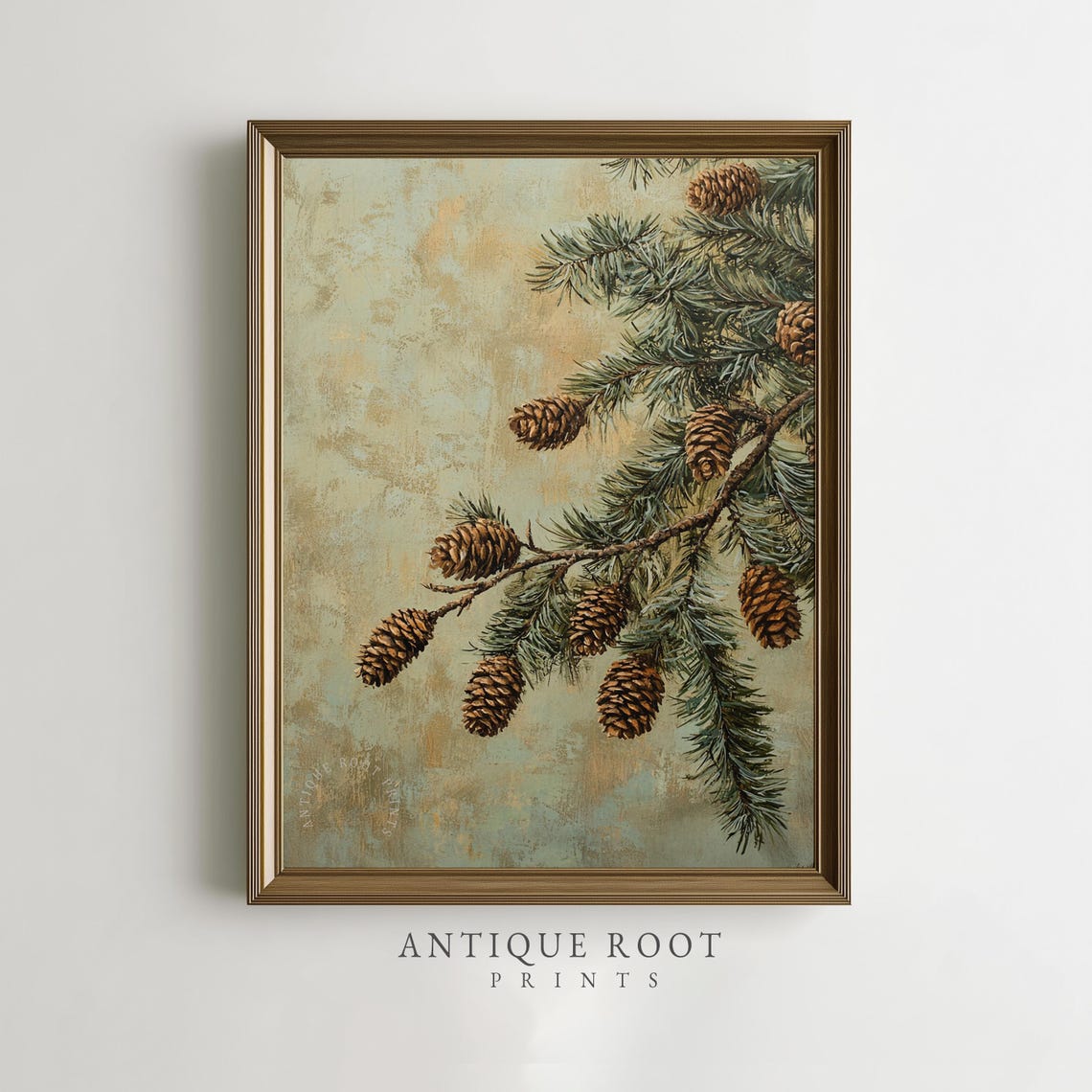 Rustic Pine Branch With Cones Vintage Still Life Cozy Wall Poster
