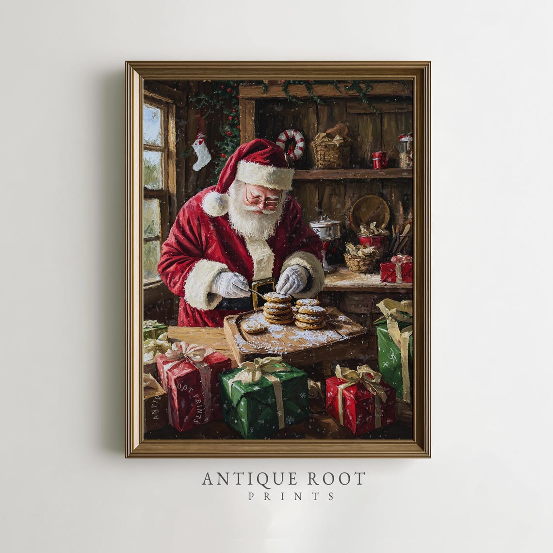 Santa Baking Cookies Rustic Kitchen Festive Holiday Art Print