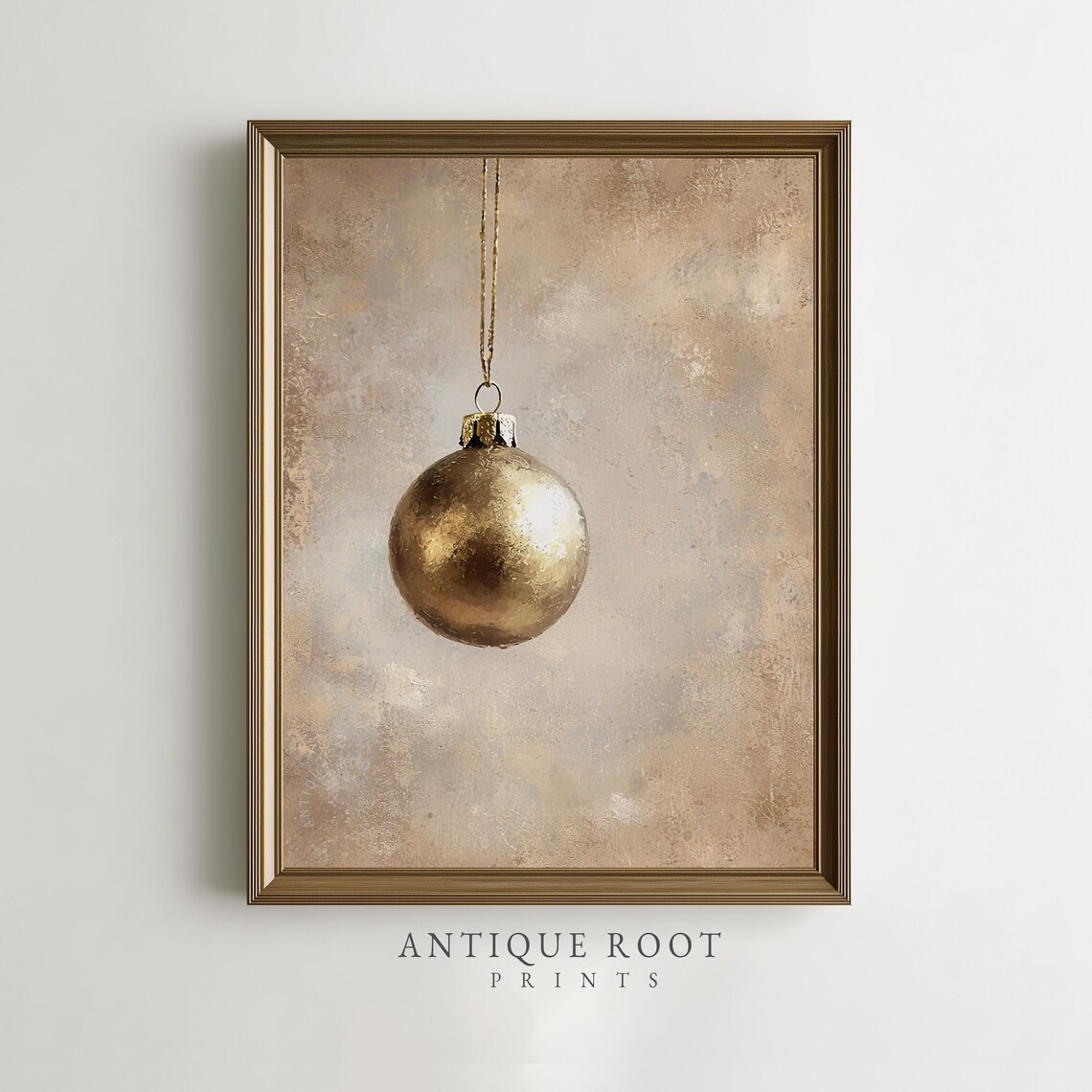 Golden Christmas Ornament Hanging Minimalist Elegant Art Print