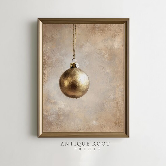 Golden Christmas Ornament Hanging Minimalist Elegant Art Print