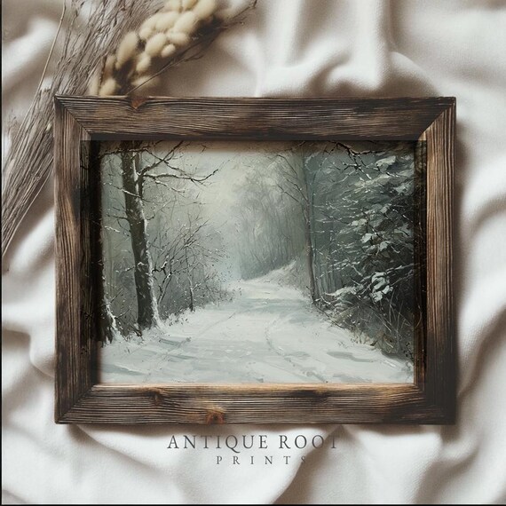 Winter Wall Art Snowy Forest Path Print Moody Vintage Landscape Tranquil Living Room Decor Rustic 198