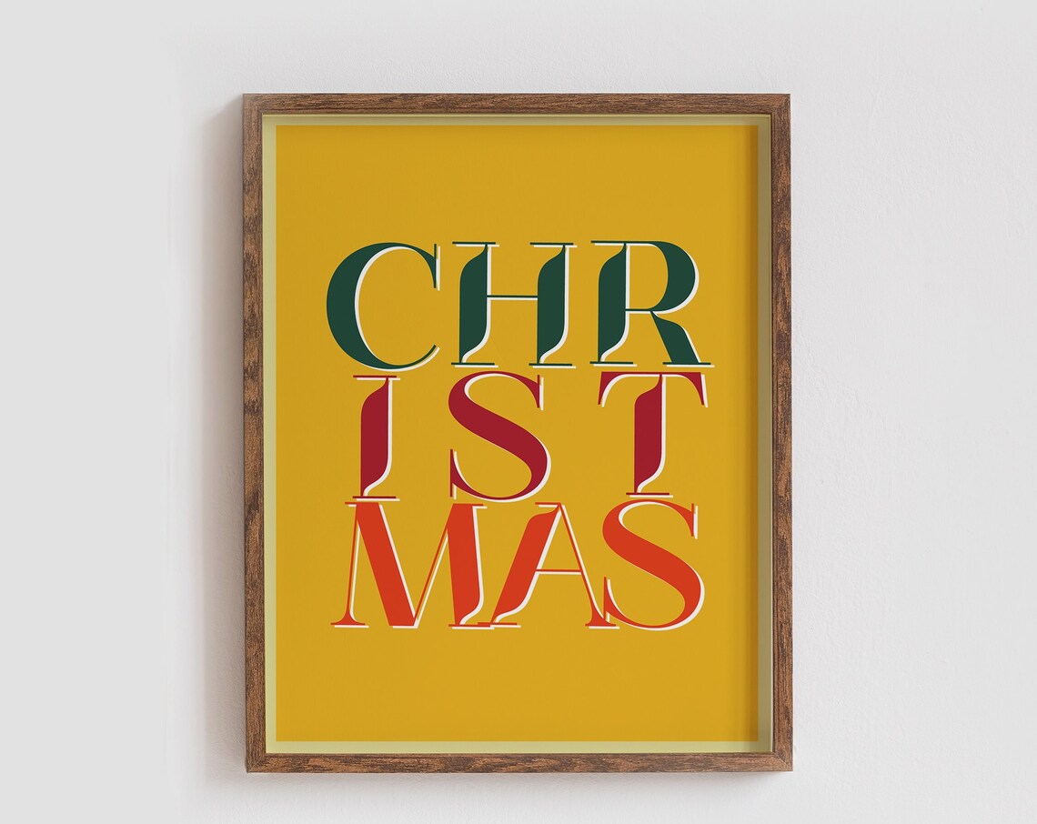 Christmas Bold Stacked Typography Mustard Retro Holiday Poster - Image 4