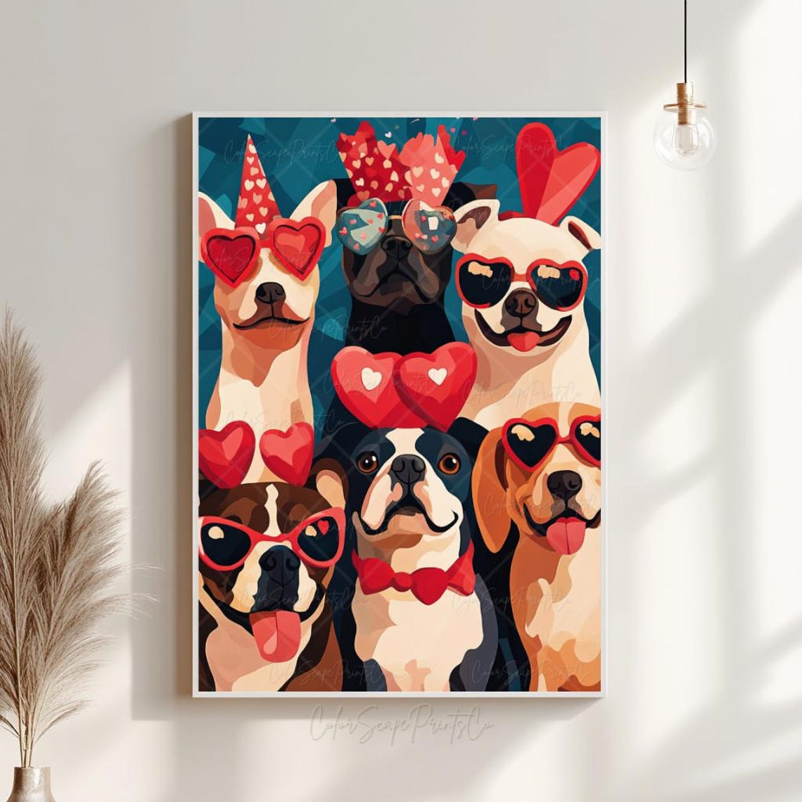 Valentine Dogs Heart Sunglasses Party Pups Fun Dog Lovers Poster - Image 2