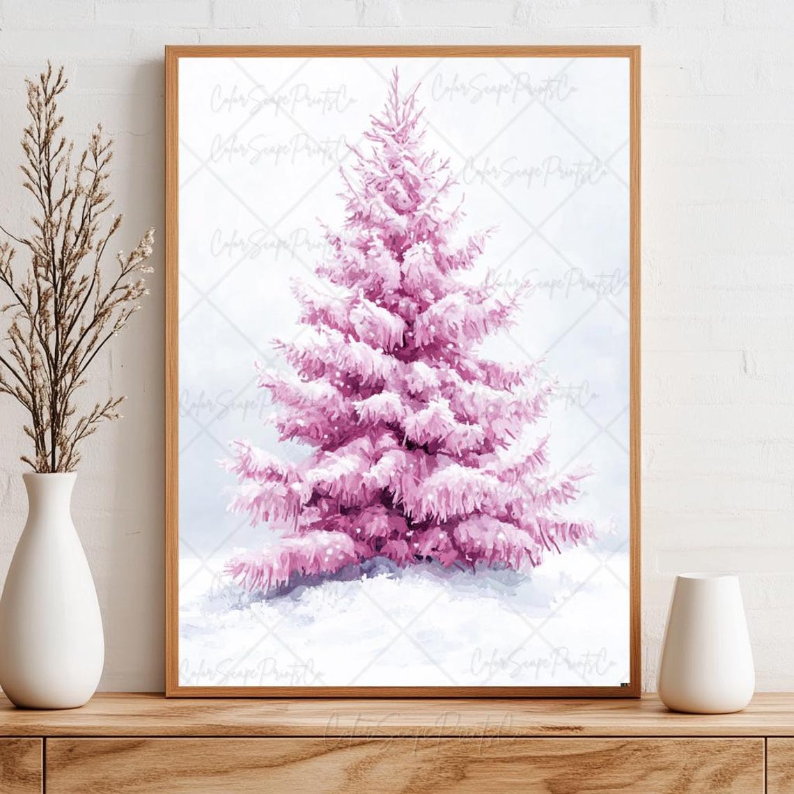 Blush Pink Snowy Christmas Tree Minimalist Winter Holiday Poster - Image 4