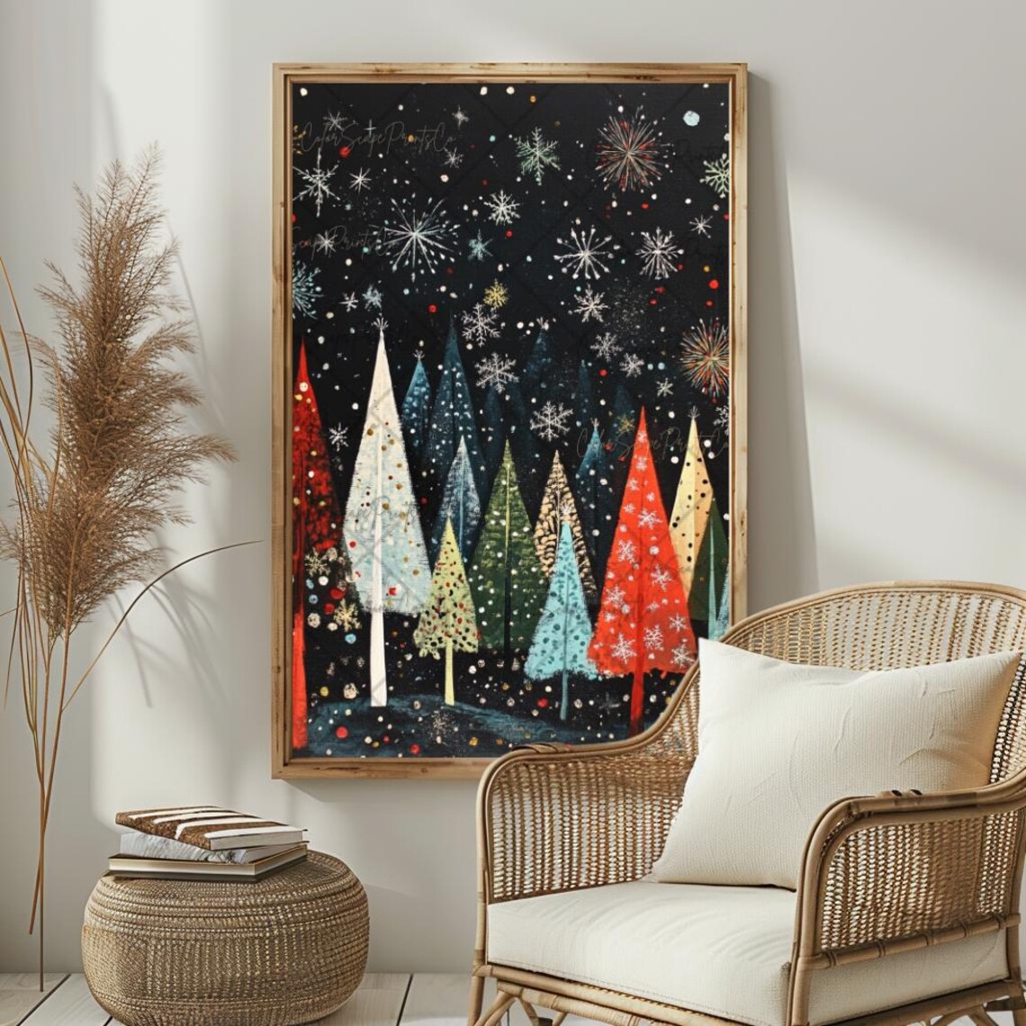 Enchanted Christmas Forest Art Print, Festive Trees - Image 3