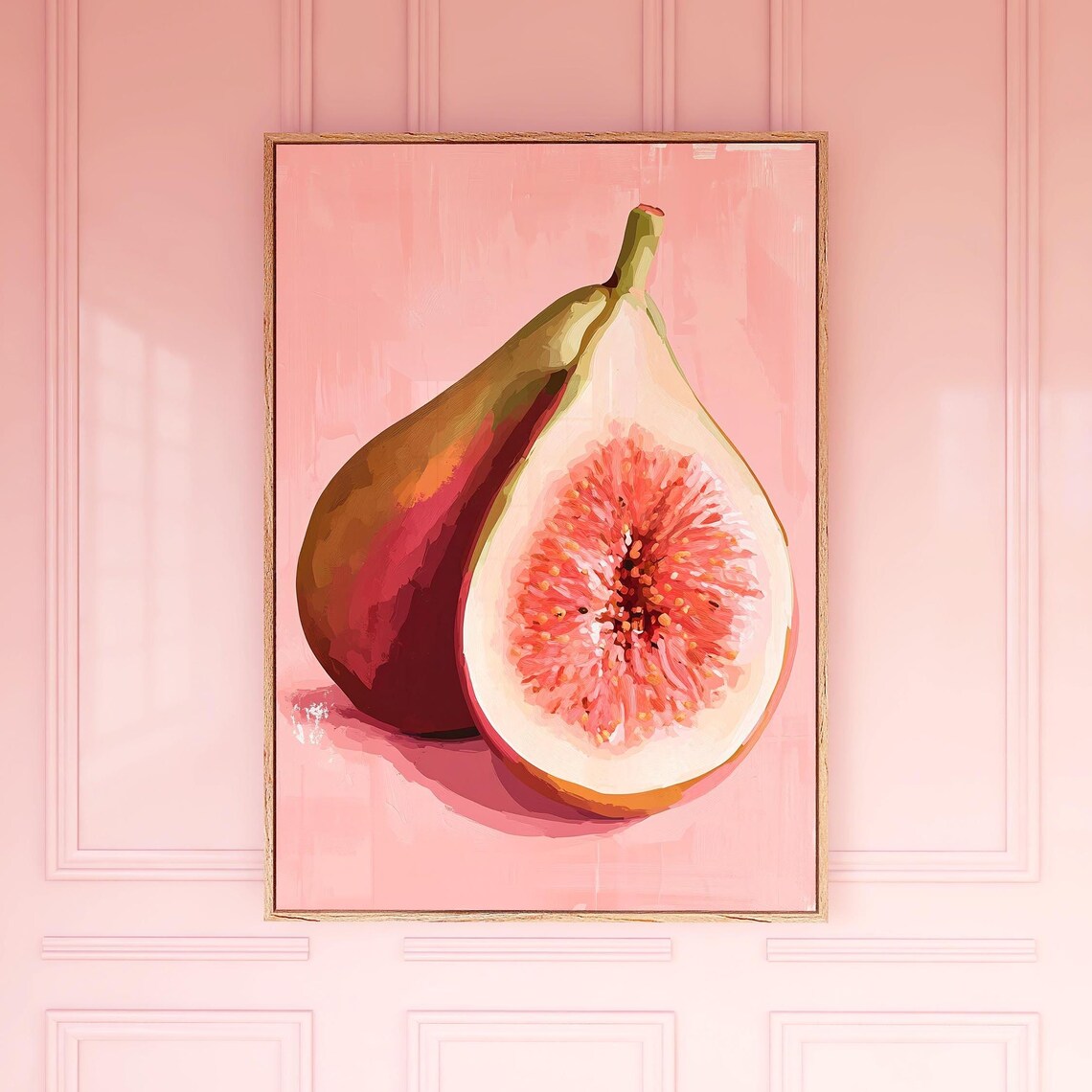 Fig Painting Half Cut Fruit Vibrant Pink Modern Botanical Food Art Poster