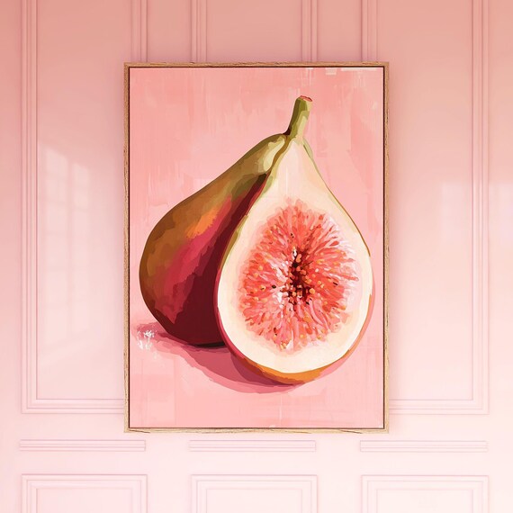 Fig Painting Half Cut Fruit Vibrant Pink Modern Botanical Food Art Poster