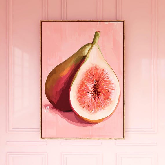 Fig Wall Art Print Modern Foodie Poster Fresh Pink Kitchen Decor Bon Apptit Collection