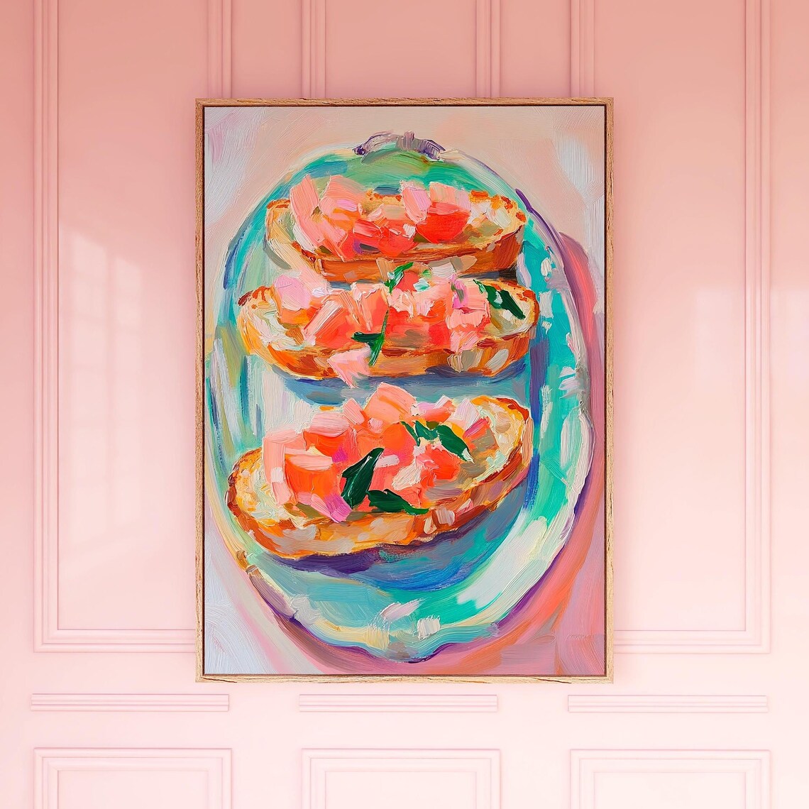 Bruschetta Tomato Plate Colorful Food Painting Kitchen Art Poster