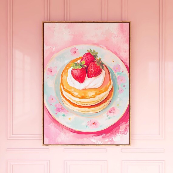 Strawberry Pancake Stack Painting Cream Pink Breakfast Wall Poster
