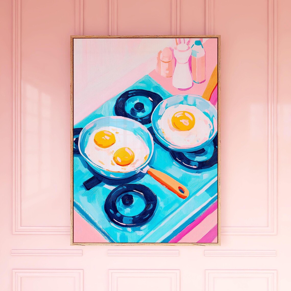 Funky Fried Eggs Breakfast Pop Art Pink and Blue Kitchen Poster