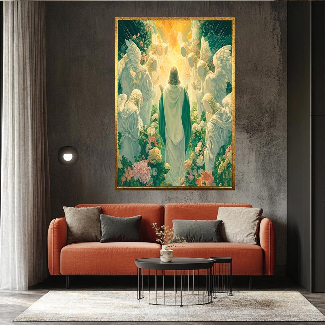 Jesus Christ With Angels In A Radiant Heavenly Flower Garden Poster - Image 3