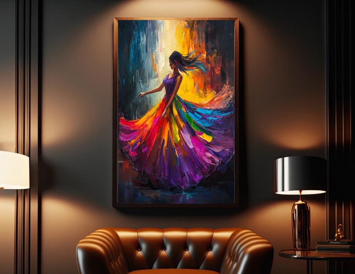 Dancing Woman Rainbow Swirl Dress Abstract Motion Art Poster