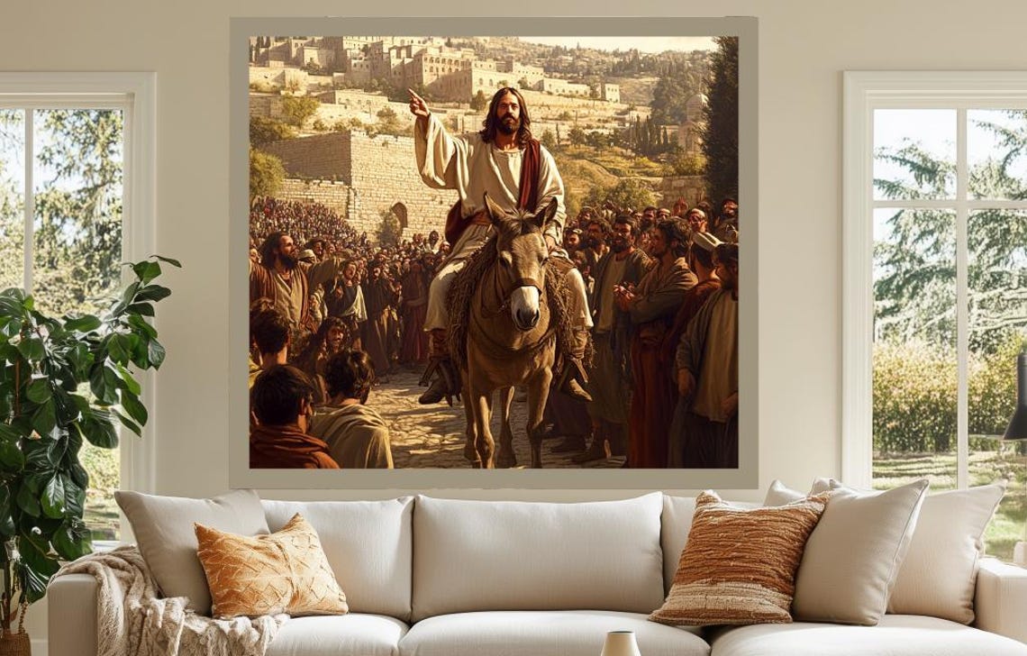 Jesus Triumphal Entry into Ancient Jerusalem on a Donkey Art Poster