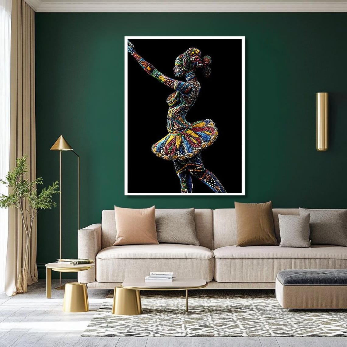Colorful Beaded Ballerina In Profile With One Arm Raised Poster - Image 2