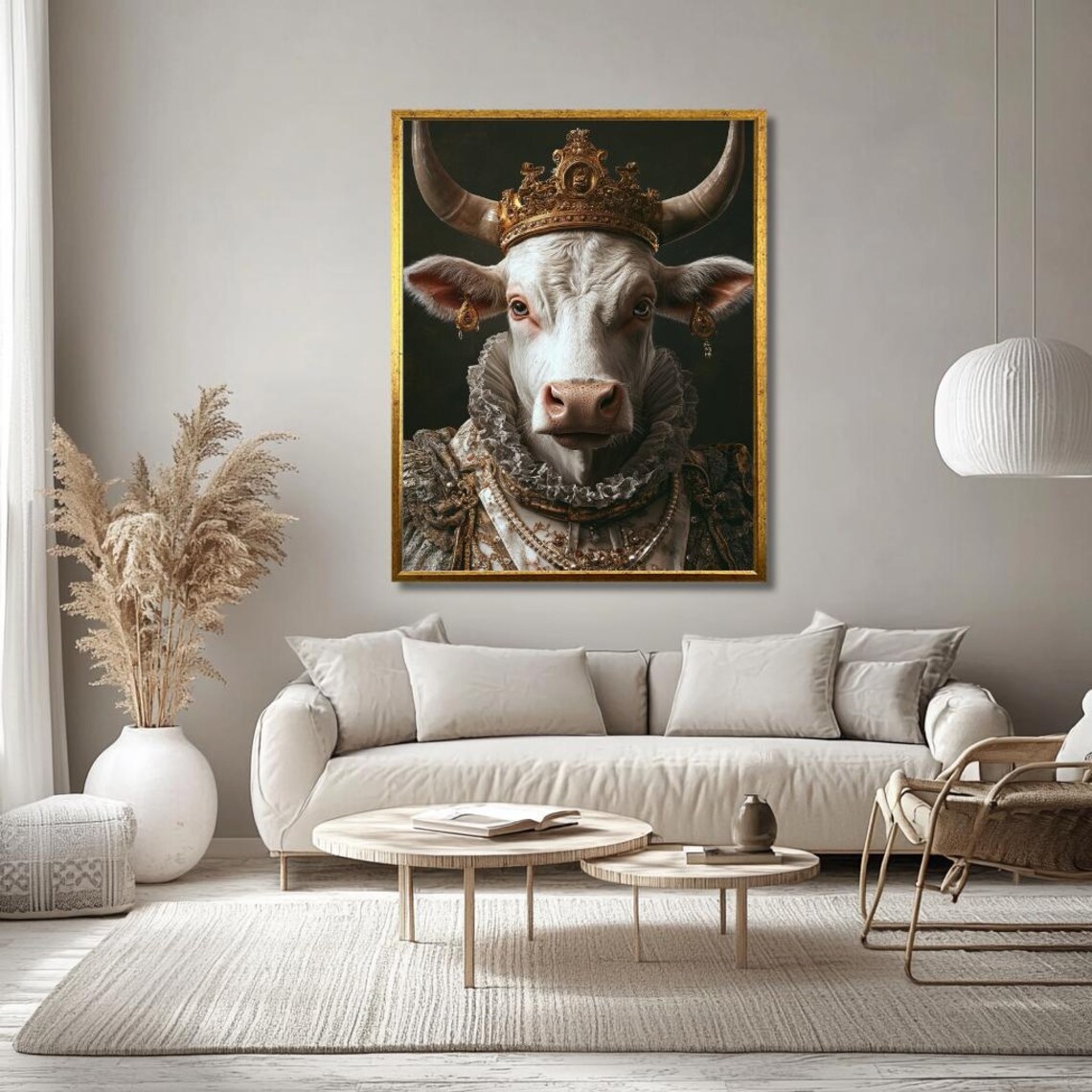 Majestic White Cow Wearing Golden Crown Baroque Royal Poster - Image 3