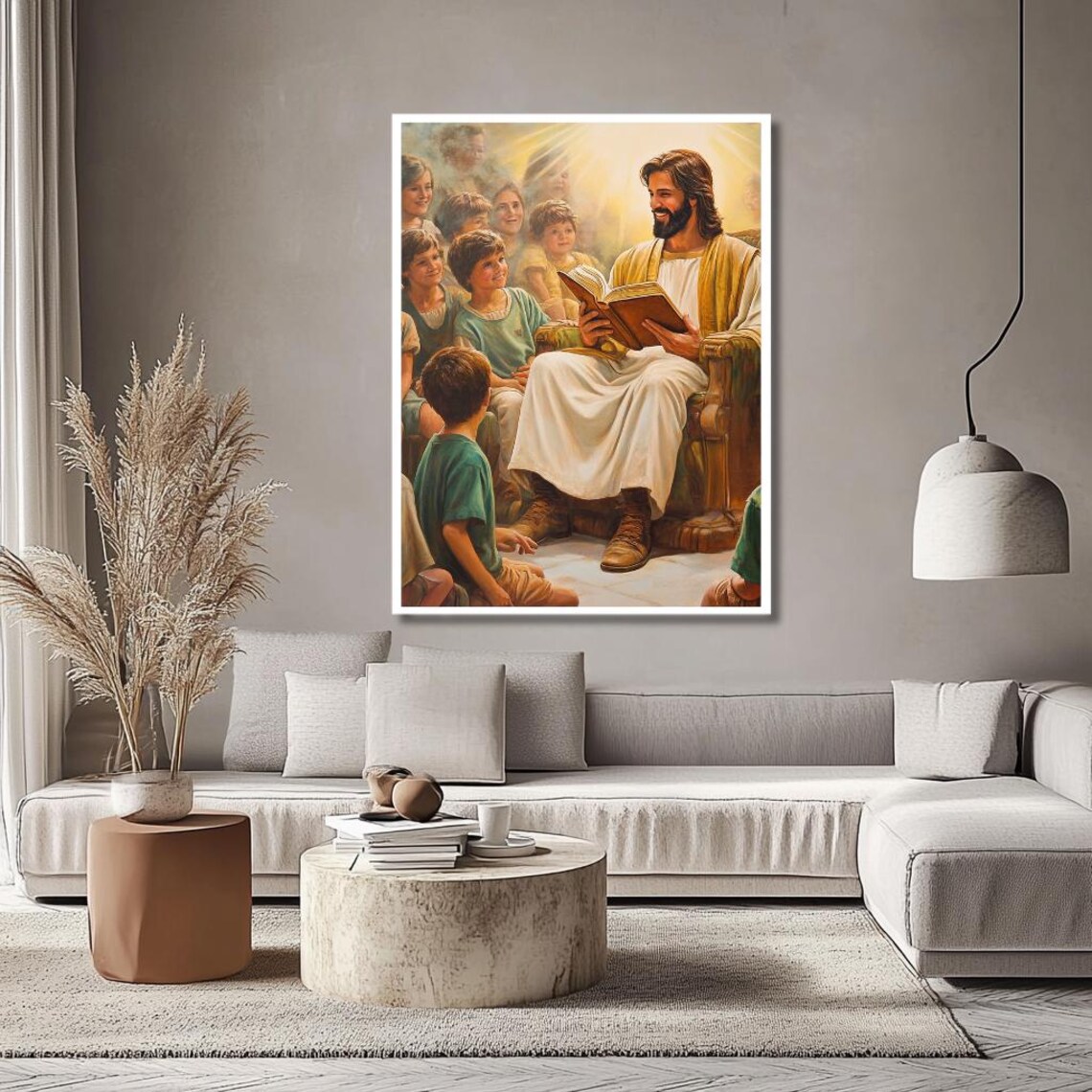 Jesus Reading From a Book to a Gathering of Attentive Children Poster - Image 2