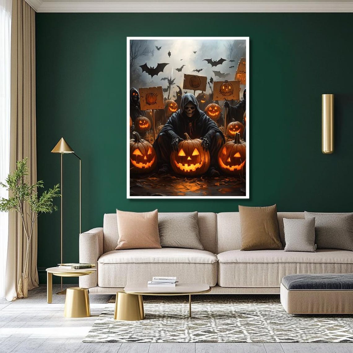 Grim Reaper Among Glowing Jack O Lanterns Spooky Halloween Poster - Image 2