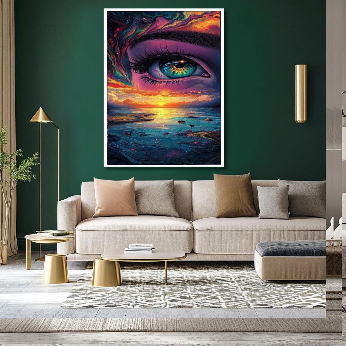 Surreal Giant Eye with a Sunset Seascape Inside the Iris Poster - Image 2