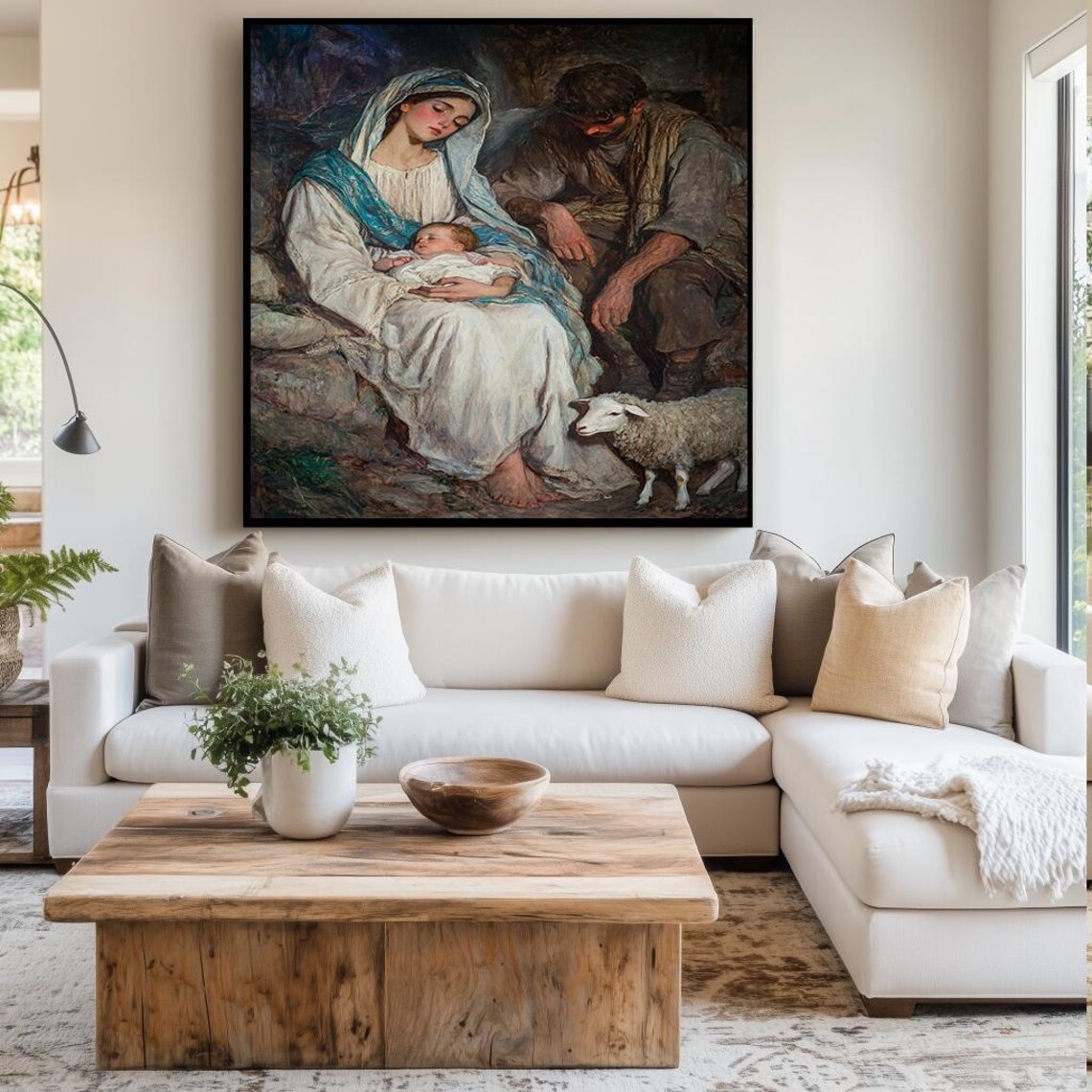 Nativity Scene Holy Family With Joseph And Lamb Christmas Poster - Image 3