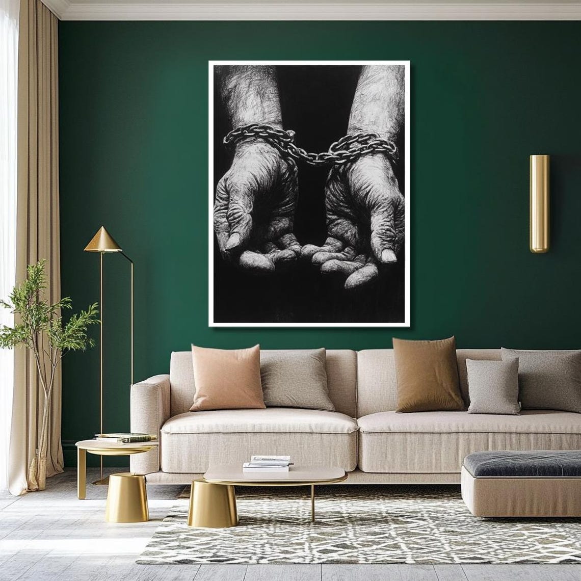 Chained Hands Black And White Symbolic Freedom Artwork Poster - Image 2