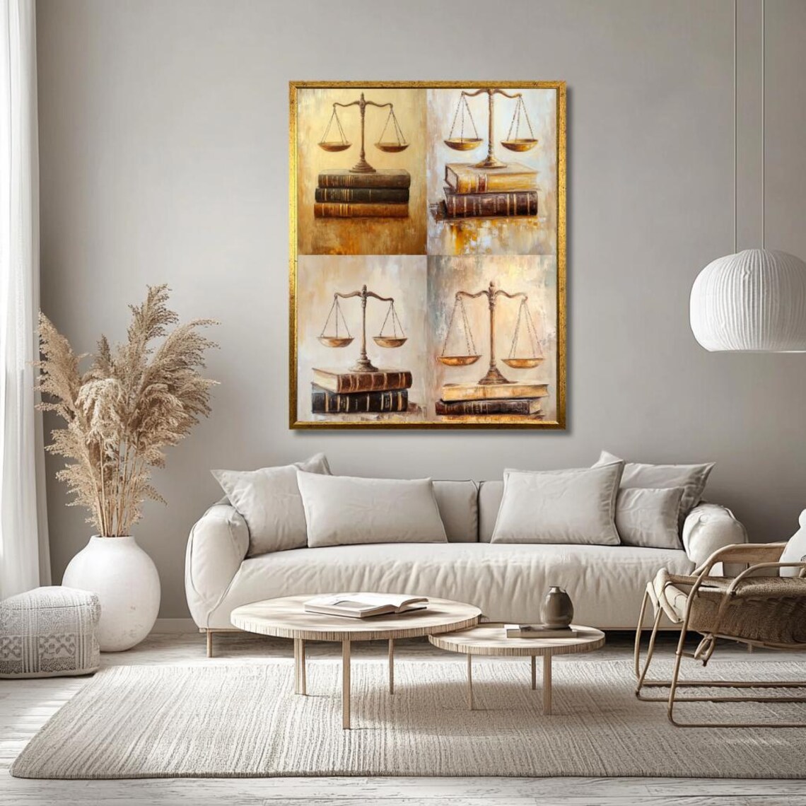 Scales Of Justice On Antique Law Books Four Panel Vintage Poster - Image 2