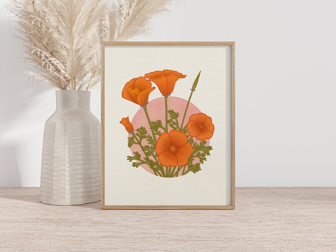 California Golden Poppy Botanical Illustration Floral Art Poster - Image 2