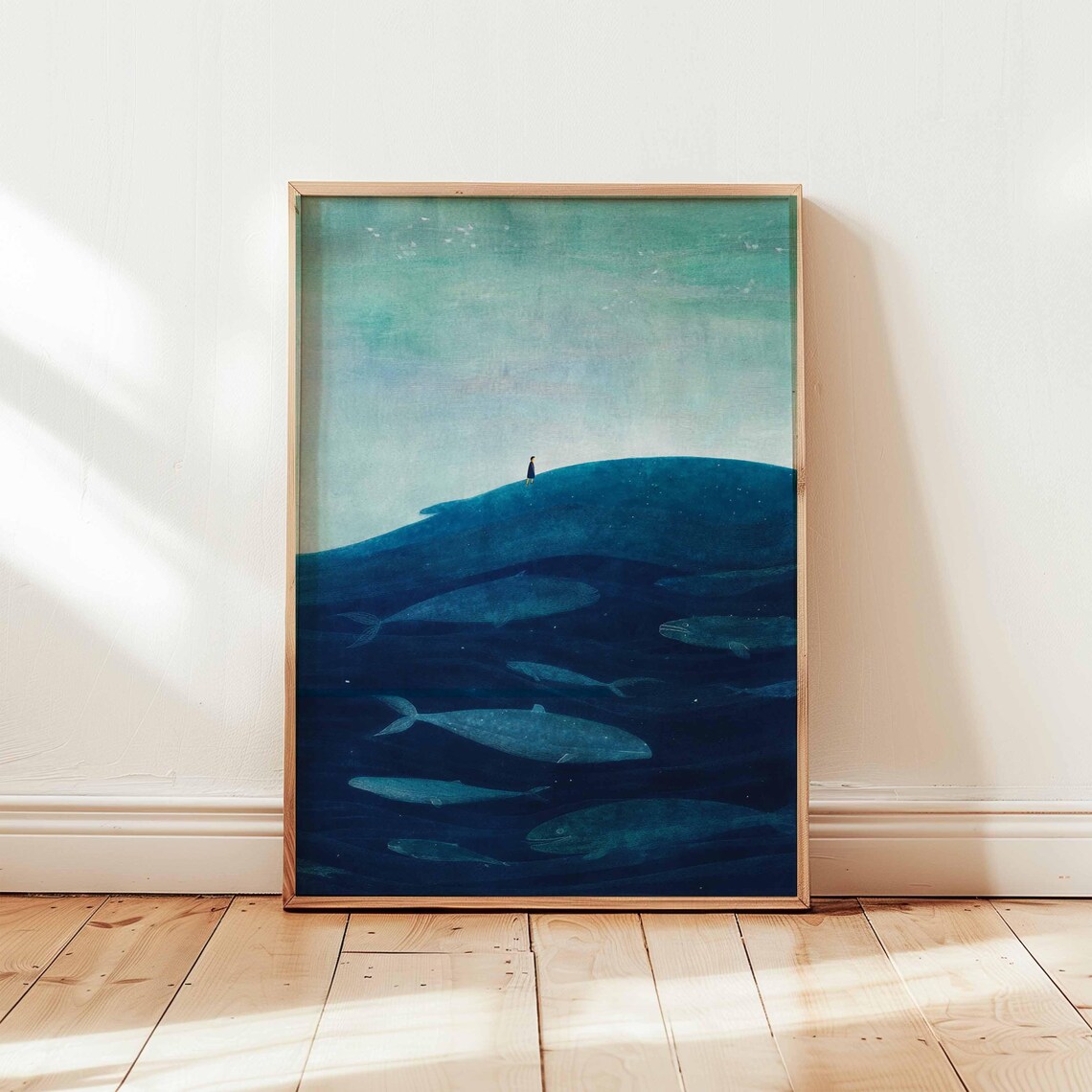 Surreal Whale Ocean Art Print, Minimalist Nature