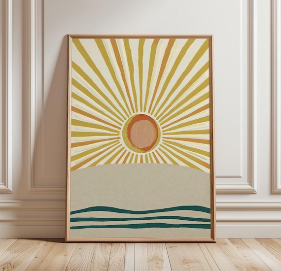 Sunburst Landscape, Mid Century Modern Sunrise Art Print