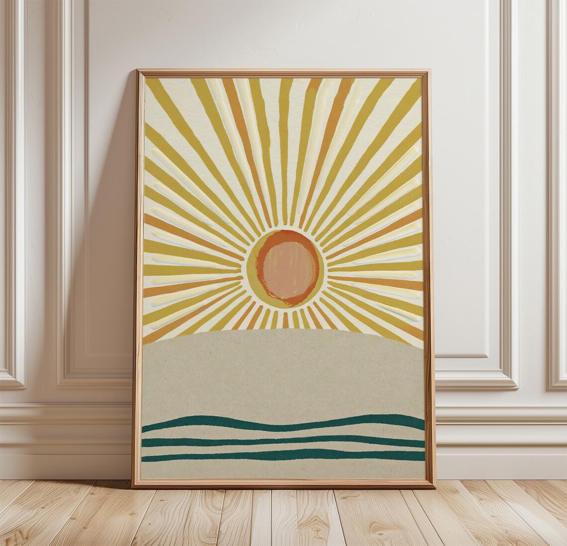 Sunburst Landscape, Mid Century Modern Sunrise Art Print