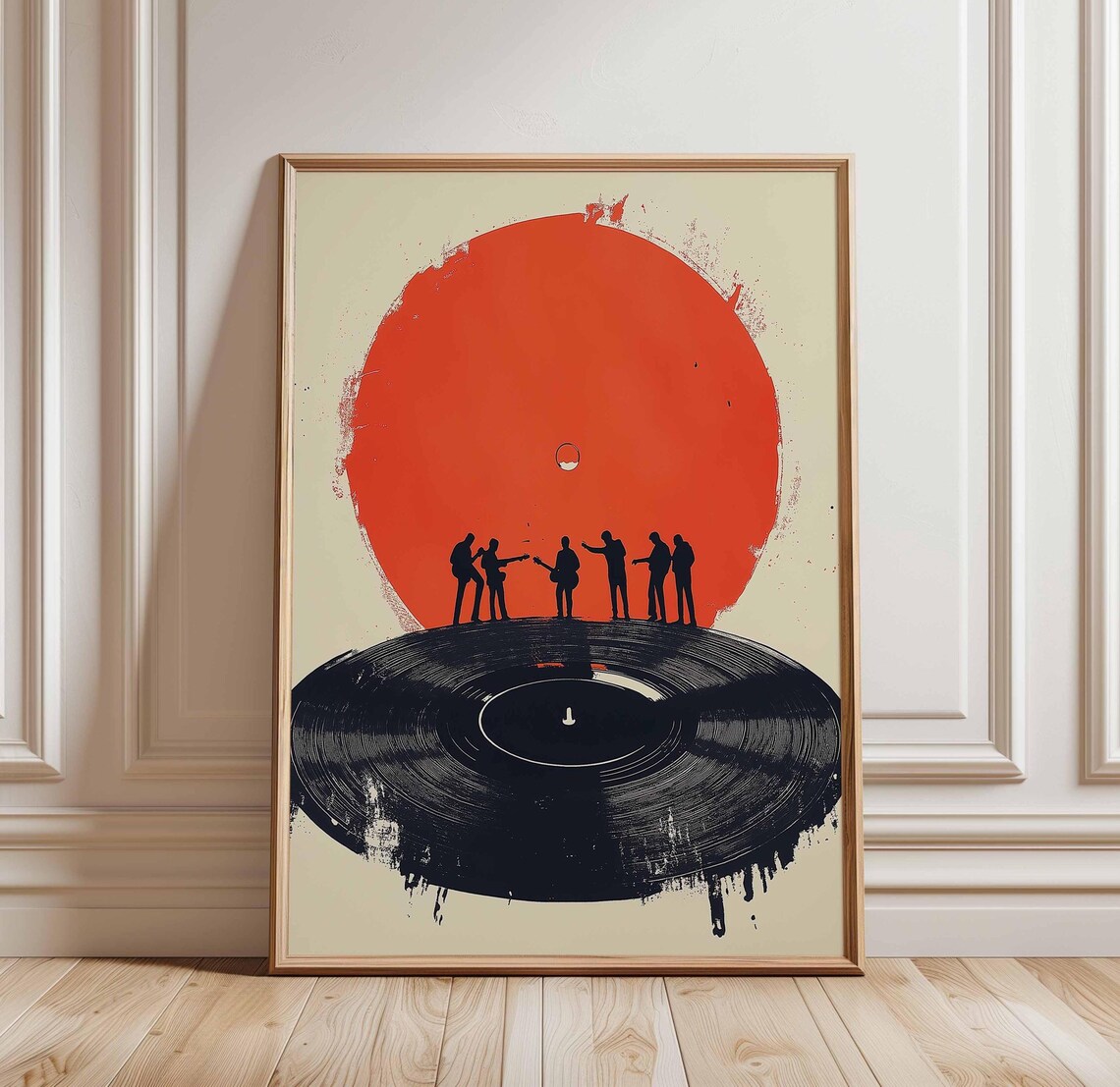 Music Band Poster, Vintage Red Sun Silhouette